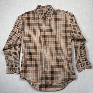 Burberry London Plaid Dress Shirt Classic Check Pattern Cotton Casual USA Size M